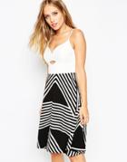 Asos Full Midi Dress With Cutabout Stripe Skirt
