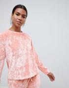 Asos Design Lounge Crushed Velvet Sweat - Pink