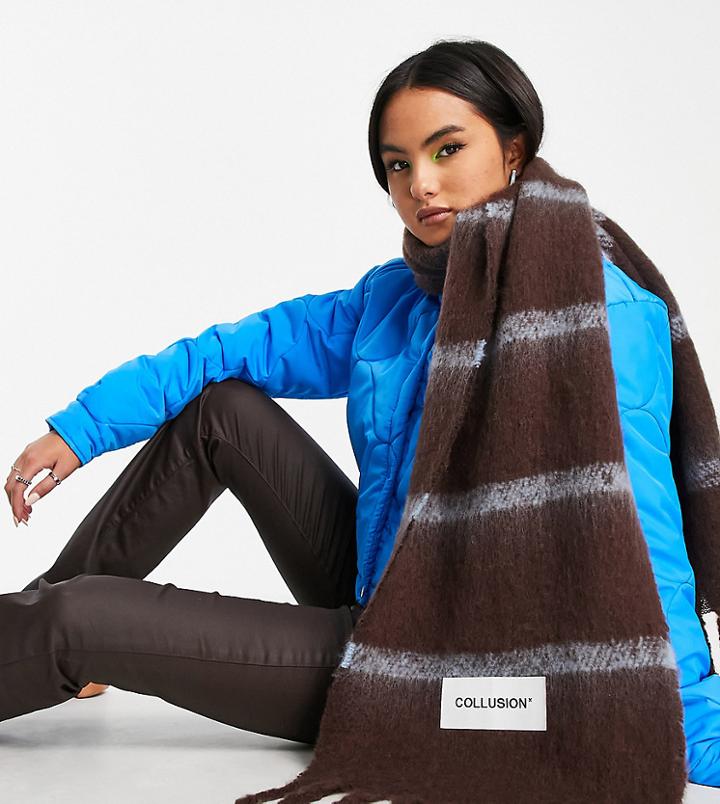 Collusion Unisex Stripe Scarf-brown