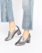 Aldo Emmaline Pewter Leather Block Heeled Loafers - Silver