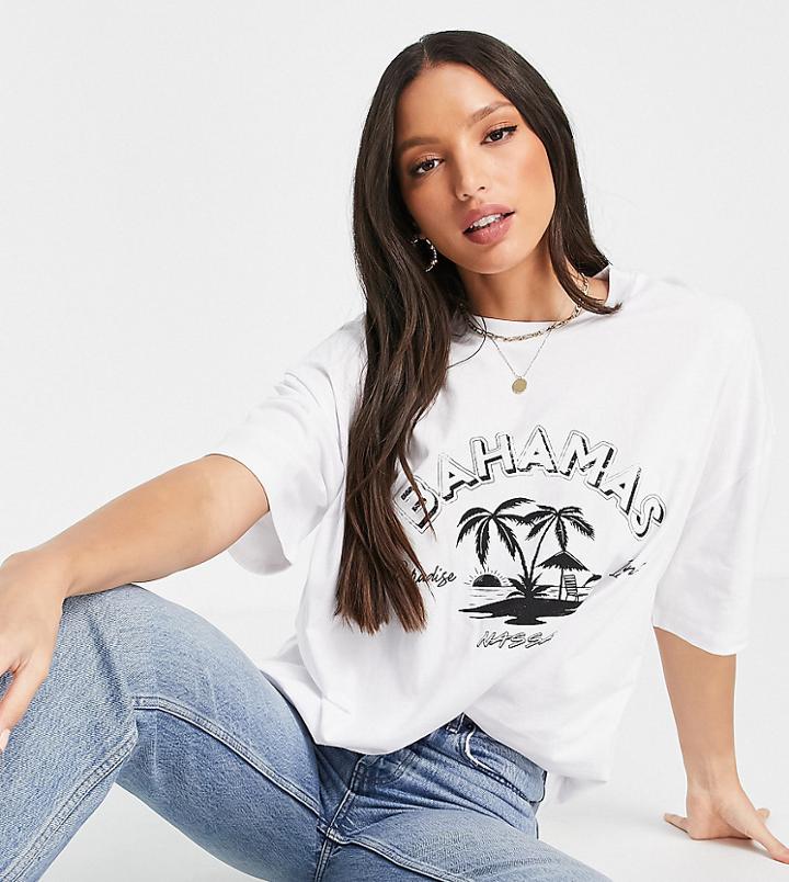 Asos Design Tall Oversized T-shirt With Bahamas Print In White