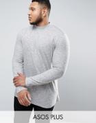 Asos Plus Long Sleeve T-shirt In Gray Textured Fabric With Turtleneck - Gray