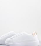 Truffle Collection Wide Fit Chunky Sneakers In White And Rose Gold Tab