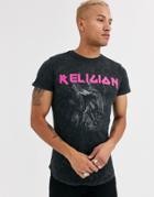 Religion T-shirt With Pink Logo Print In Gray Wash-black