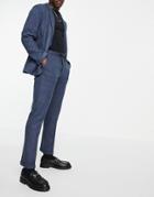 Asos Design Slim Soft Tailored Jersey Suit Pants In Navy Wide Twill And Drawstring Waist-blues