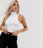 Asos Design Petite Sleeveless Crop Top With High Neck In White - White