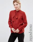 Alter Petite Blouse With Tie Neck - Red