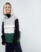 Asos White Color Block Sweat Top With Ruched Sleeves - Multi