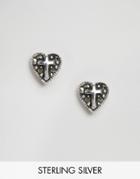 Asos Sterling Silver Heart Cross Earrings - Silver