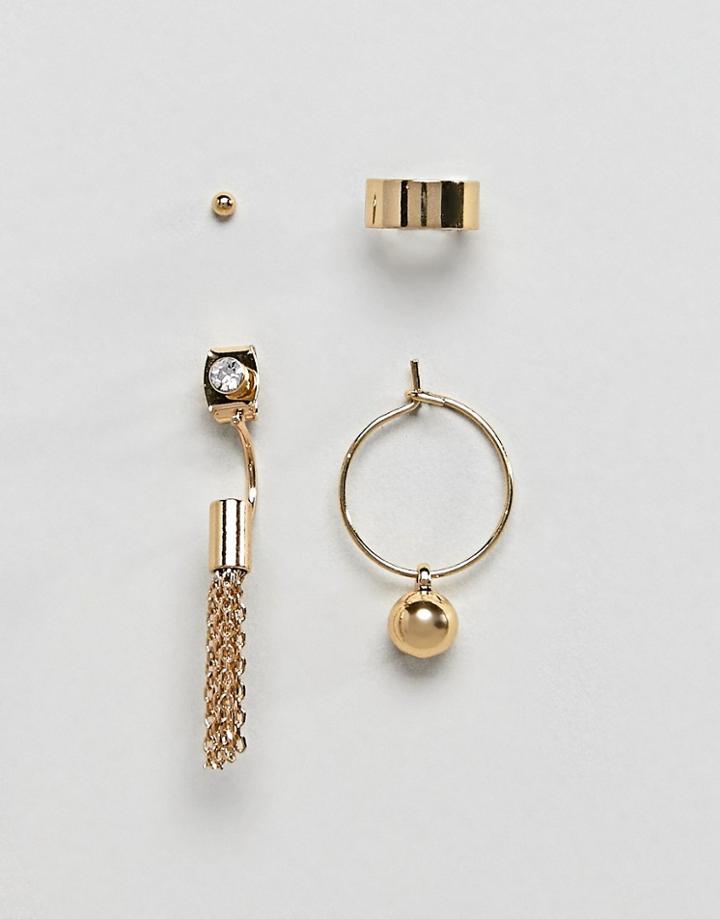 Orelia Cuff Swin Hoop Stud Earring Set - Gold