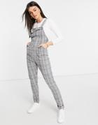 Asos Design Jersey Casual Overalls In Gray Plaid Boucle-multi
