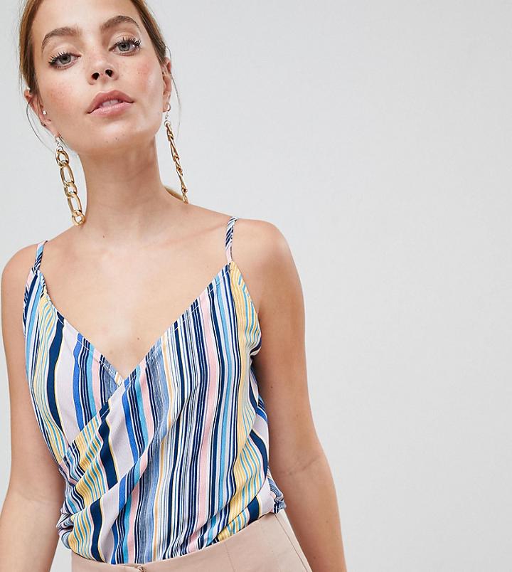 Boohoo Petite Pastel Stripe Wrap Cami Top - Green