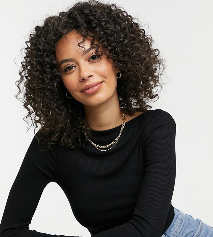 Asos Design Tall Long Sleeve Top With Slash Neck In Black