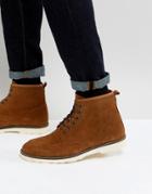 Asos Lace Up Boots In Tan Suede With White Wedge Sole - Tan