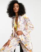 Liquorish Satin Tailored Double Breast Blazer In Soft Washed Pastel Floral - Part Of A Set-multi