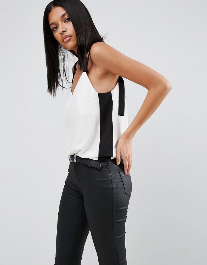 Asos Cami In Color Block With Tie Strap - Cream