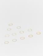 Asos Design Pack Of 12 Rings In Mixed Texture And Twist Designs In Gold Tone - Gold