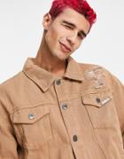 Liquor N Poker Oversized Trucker Jacket In Brown Denim With Distressing - Part Of A Set