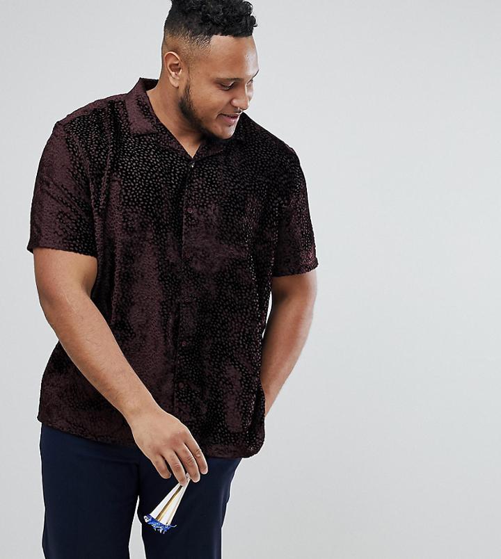 Asos Plus Oversized Burnout Shirt With Revere Collar - Red