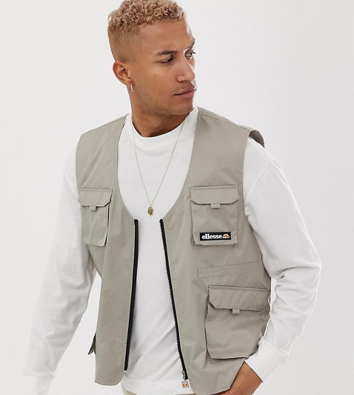 Ellesse Elia Recycled Multi Pocket Vest In Brown Exclusive At Asos - Brown