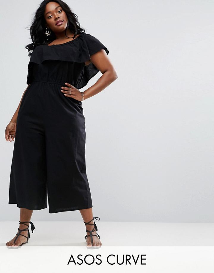 Asos Curve One Shoulder Jumpsuit In Cotton - Black