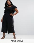Asos Curve One Shoulder Jumpsuit In Cotton - Black