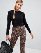 Monki Ribbed Crop Long Sleeve T-shirt In Black - Black