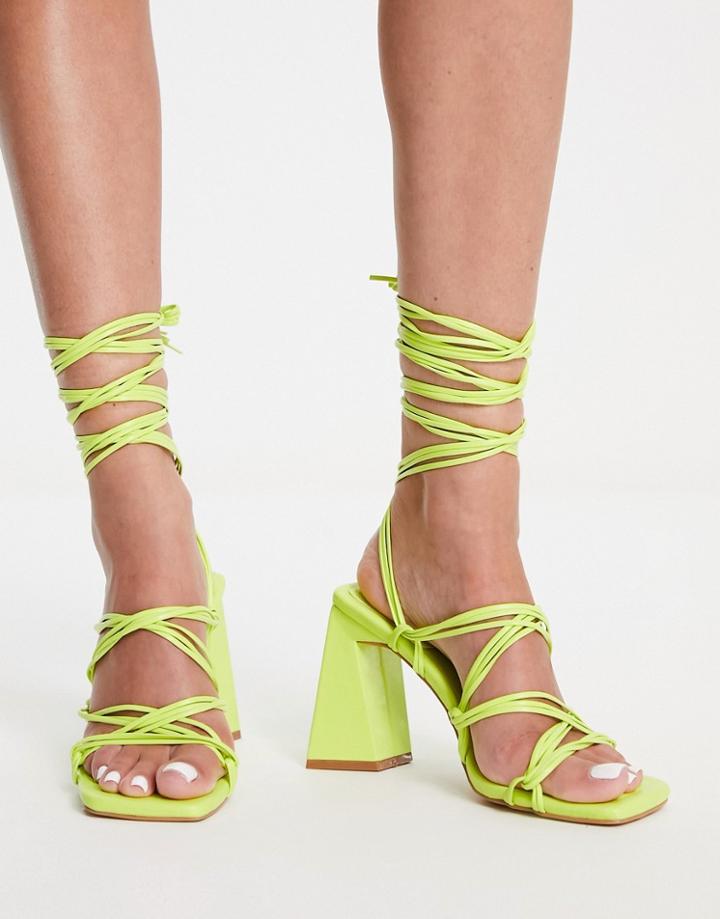 Simmi London Paris Heeled Sandals With Ankle Ties In Lime-green