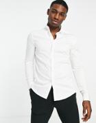 Asos Design Premium Slim Fit Sateen Shirt With Wing Collar In White