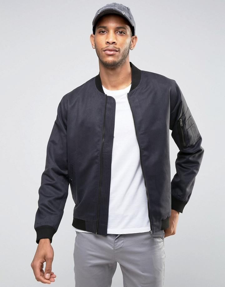 Only & Sons Bomber Jacket In Soft Touch Fabric - Navy