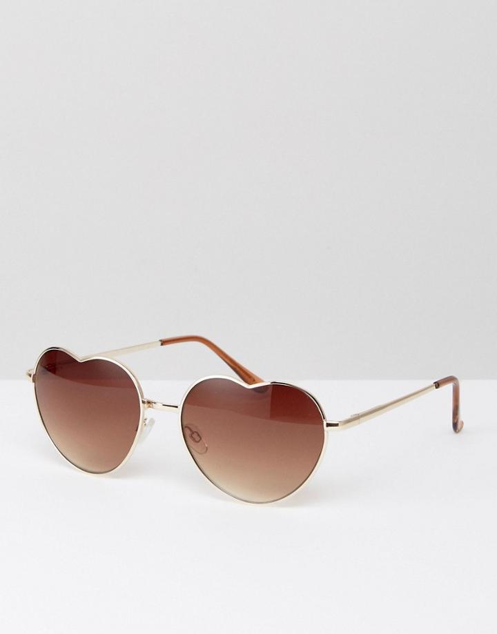 South Beach Heart Shaped Metal Sunglasses With Gradient Lens - Gold