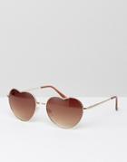 South Beach Heart Shaped Metal Sunglasses With Gradient Lens - Gold