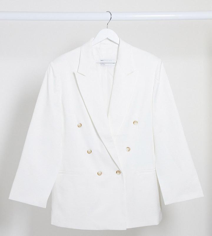Asos Design Curve Split Sleeve Suit Blazer In Texture-white