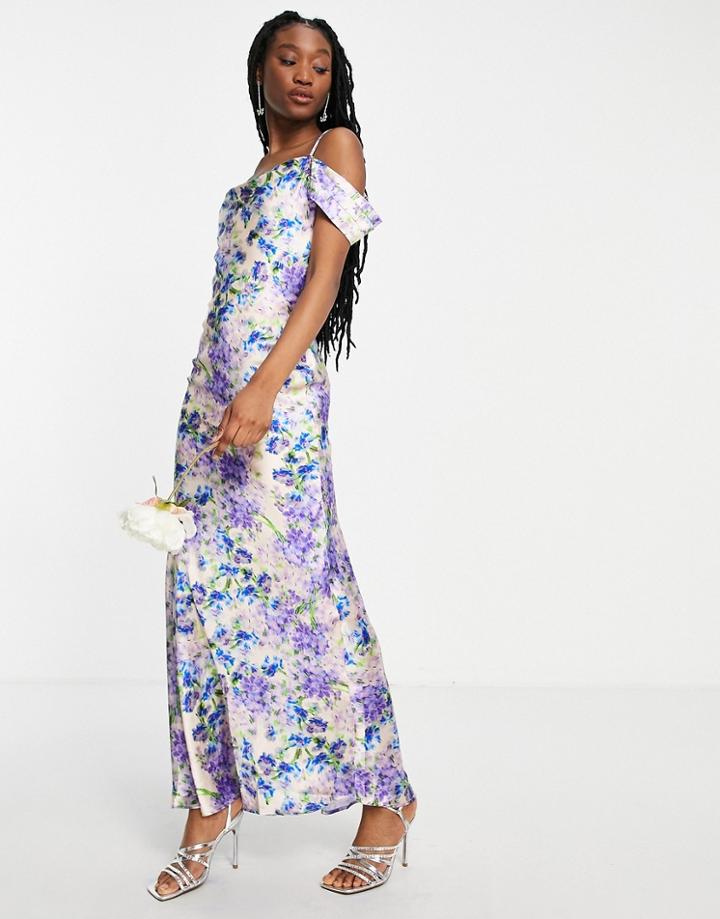 Hope & Ivy Cold Shoulder Maxi Dress In Blue Floral-white