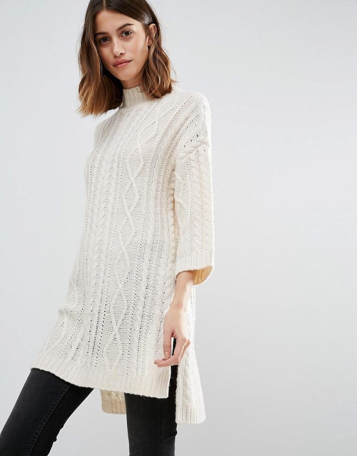 Vero Moda Cable Knit Side Split Jumper - White
