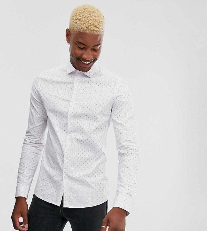 Asos Design Tall Slim Fit Shirt In Red & Blue Dot Print-white