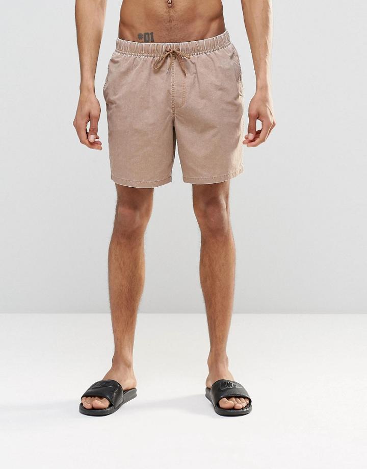 Asos Swim Shorts In Brown Acid Wash In Mid Length - Brown