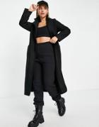 Naanaa Longline Belted Coat In Black