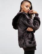 Asos Oversized Bomber Jacket With Hood In Faux Fur - Gray
