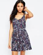 Brave Soul Paisley Print Dress With Zip Detail - Royal