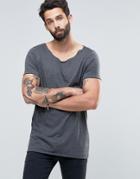 Asos Longline T-shirt With Raw Scoop Neck In Charcoal Marl - Gray