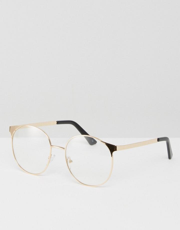 Asos Geeky Clear Lens Metal Round Glasses - Gold