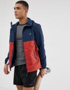 Farah Sport Bonnett Hooded Zip Through Jacket In Navy And Rust - Navy