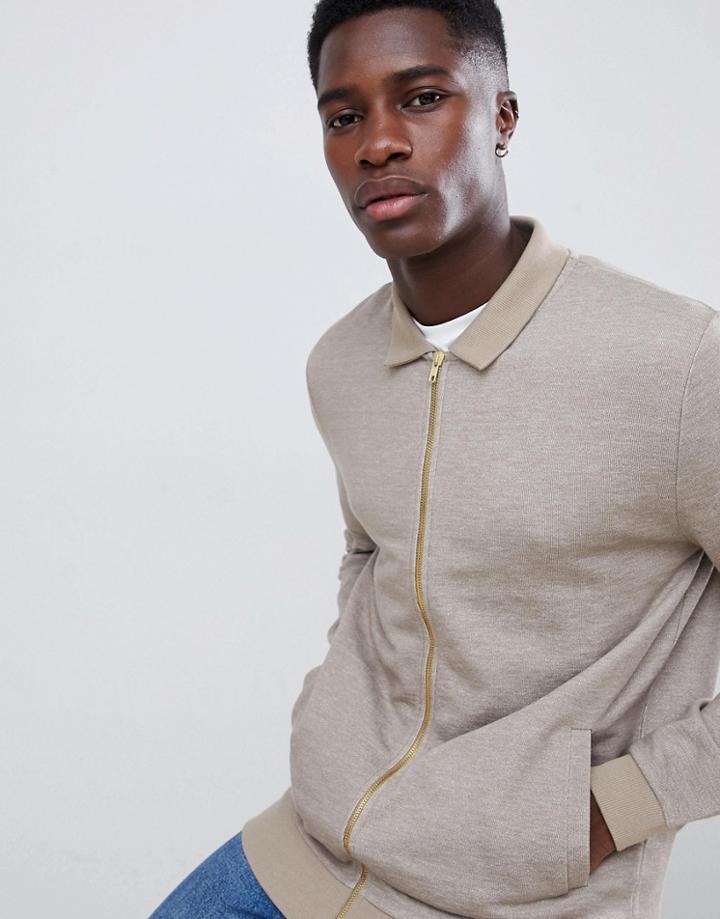 Asos Design Jersey Harrington Jacket In Beige Texture