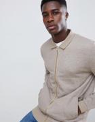 Asos Design Jersey Harrington Jacket In Beige Texture