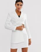 Asos Design Asymmetric Suit Blazer In White - White