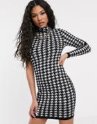Asos Design Houndstooth One Sleeve Knit Mini Dress
