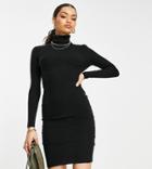 Brave Soul Petite Juliet Roll Neck Sweater Dress-black