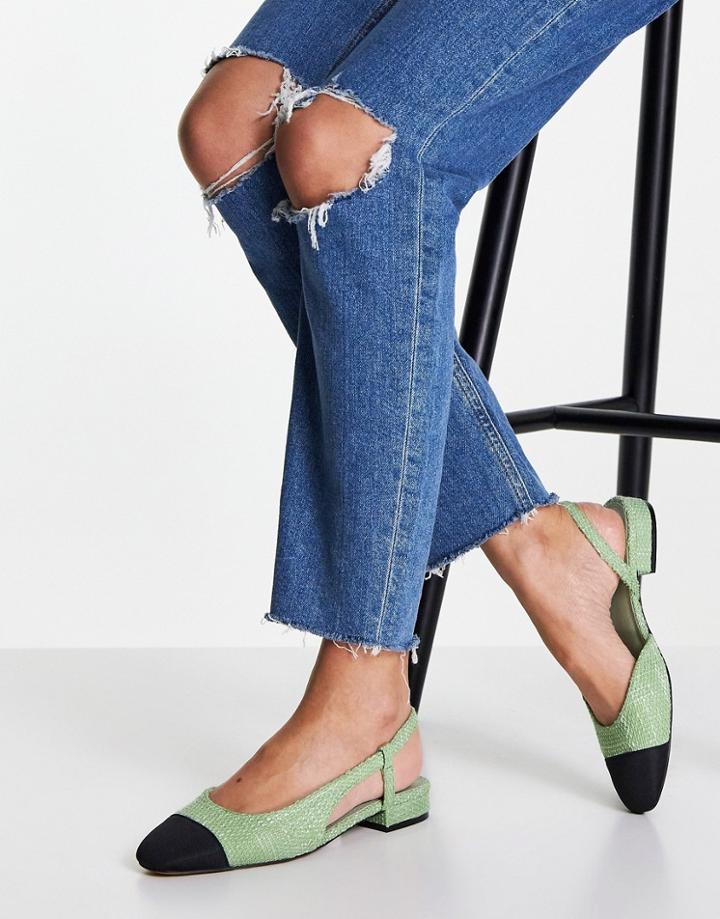 Asos Design Lively Slingback Ballet Flats In Green Tweed