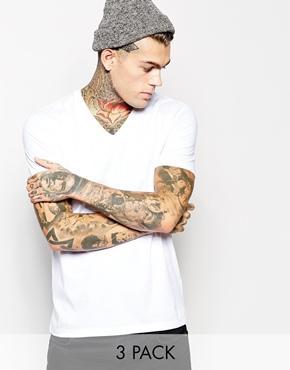 Asos T-shirt With V Neck 3 Pack Save 17% - White